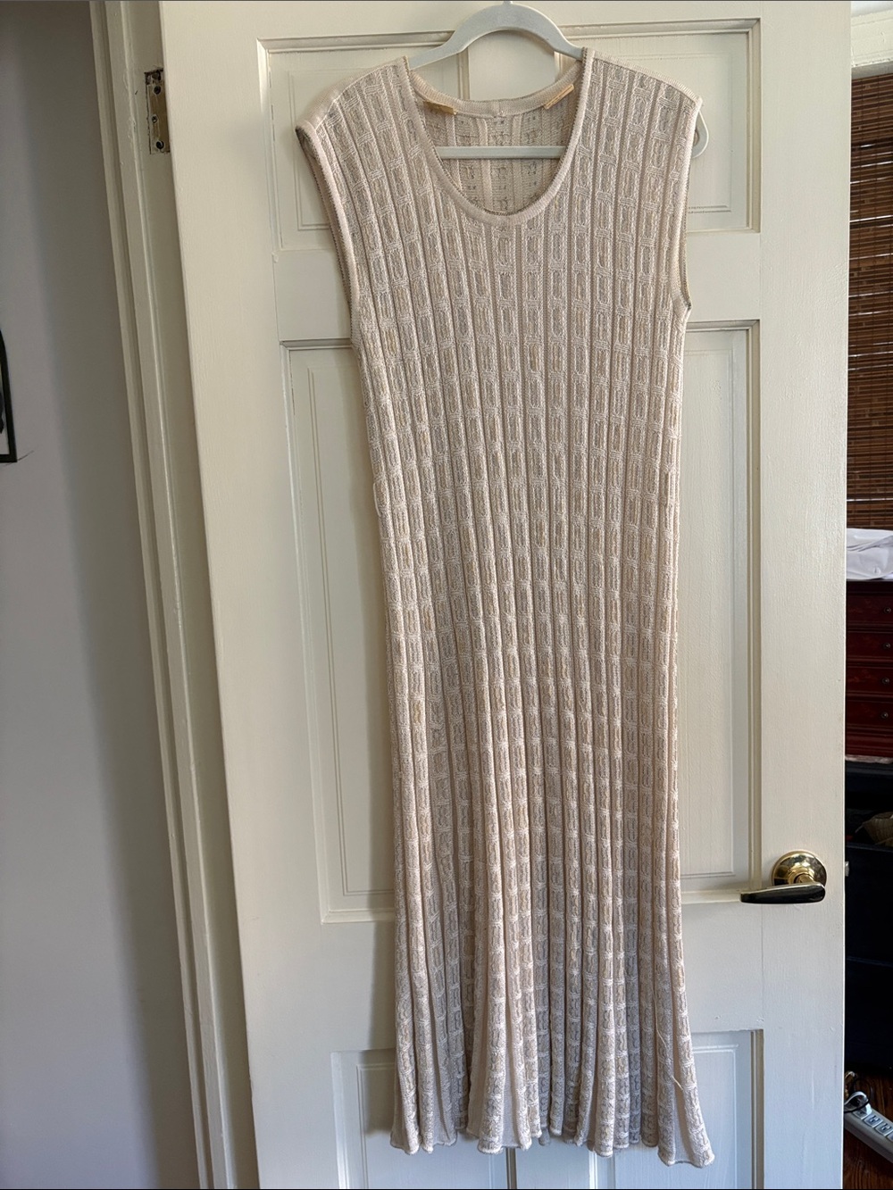Vintage Italian Sleeveless Knit Maxi Dress in Beige Cream